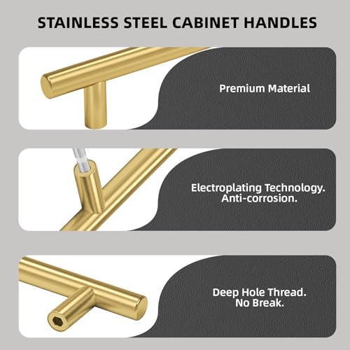 goldenwarm 50 Pack Brushed Gold Cabinet Handles 3-3/4in Drawer Pulls Brass Kitchen Cabinet Hardware 96mm Centers - LS201GD96 Kitchen Cabinet Bar Handles Pulls for Dresser Drawer - Image 4