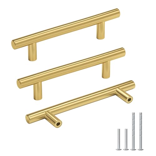 goldenwarm 50 Pack Brushed Gold Cabinet Handles 3-3/4in Drawer Pulls Brass Kitchen Cabinet Hardware 96mm Centers - LS201GD96 Kitchen Cabinet Bar Handles Pulls for Dresser Drawer - Image 1