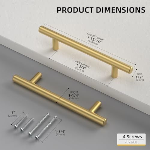goldenwarm 50 Pack Brushed Gold Cabinet Handles 3-3/4in Drawer Pulls Brass Kitchen Cabinet Hardware 96mm Centers - LS201GD96 Kitchen Cabinet Bar Handles Pulls for Dresser Drawer - Image 3