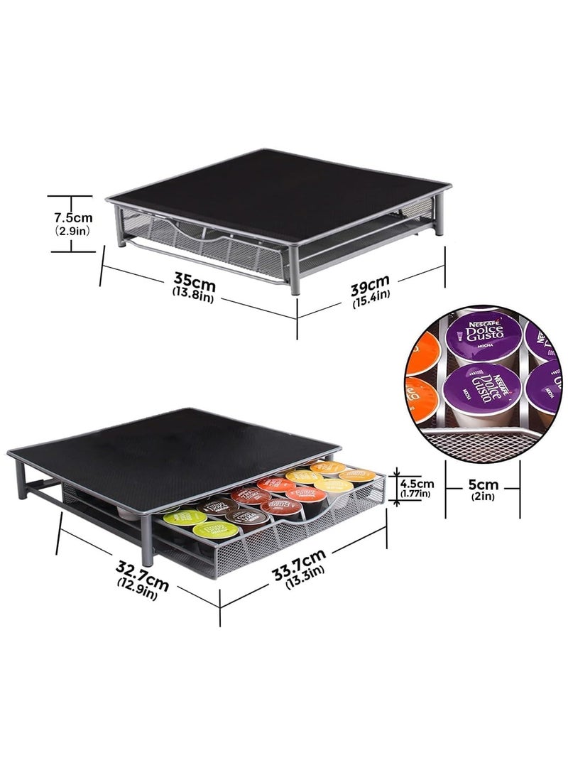 بلومنغ تايم حامل كبسولات القهوة، حامل كبسولات أسود، حصيرة مضادة للانزلاق مع درج فولاذي قوي، آلات القهوة تحمل 36 كبسولة في الدرج، ملحقات تخزين القهوة للمنزل أو المكتب - Image 2