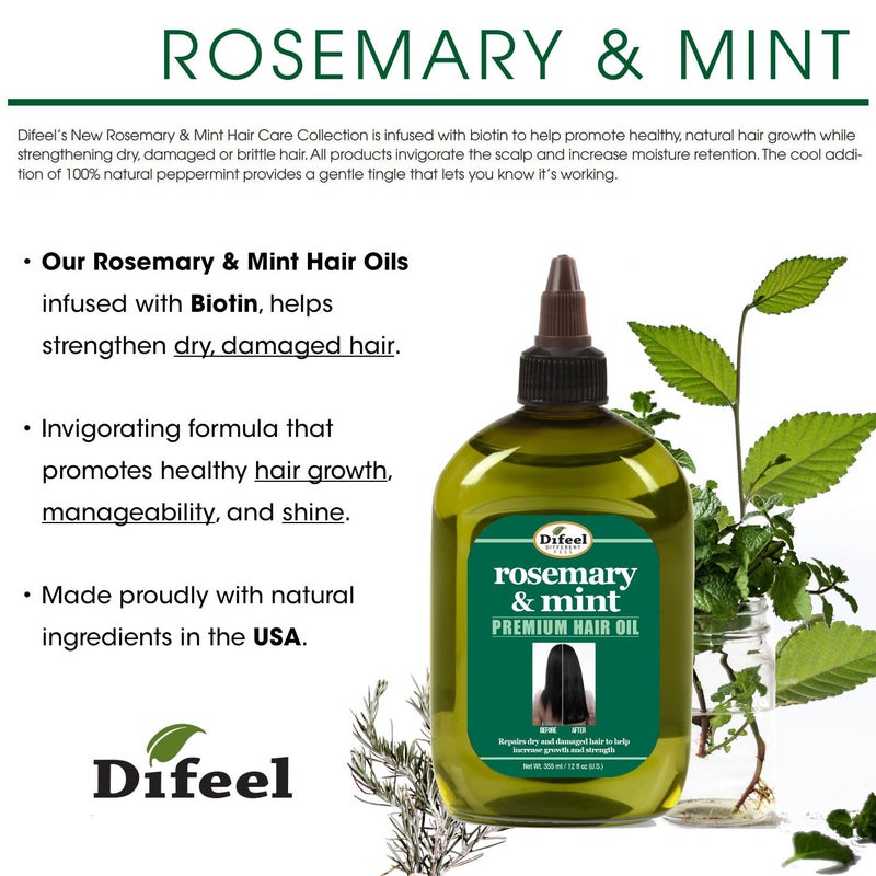 Difeel Rosemary and Mint Premium Hair Oil with Biotin - LARGE 12 oz. - Natural Rosemary Oil for Hair Growth & Biotin - Image 5