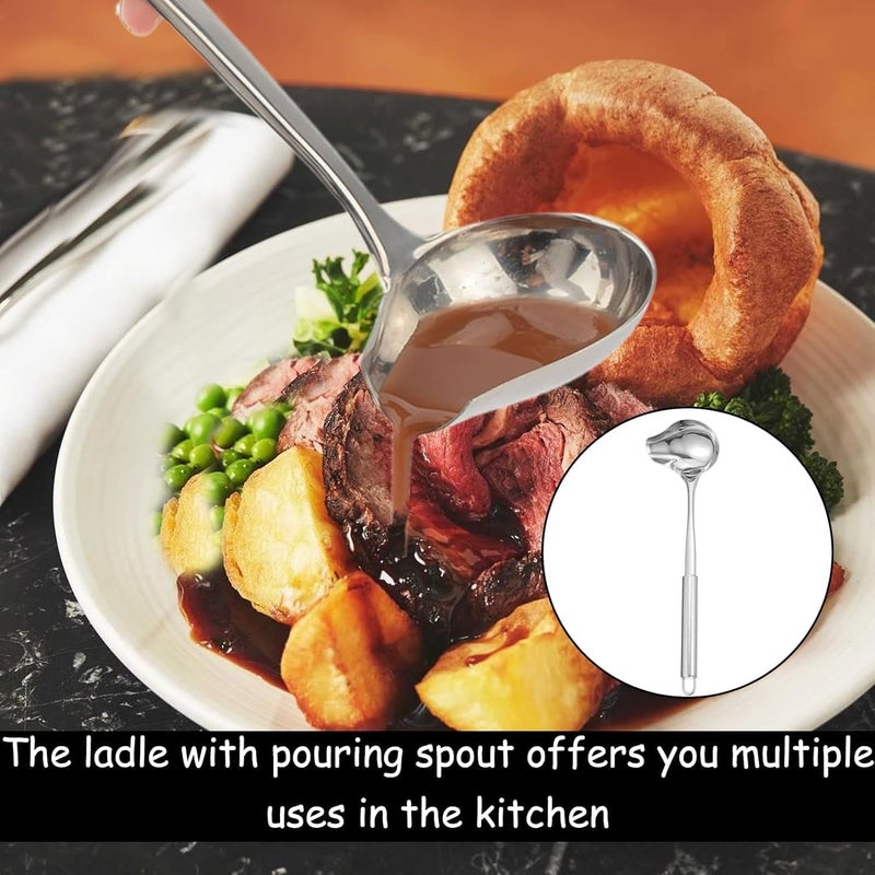 SYOSI 2 Pack Stainless Steel Duckbill Sauce Ladle, Long Handle Gravy and Soup Spoon with Pouring Spout, Rust Resistant Polished Ladle Set for Serving Sauces, Soups, Dressings, and Gravies - Image 4