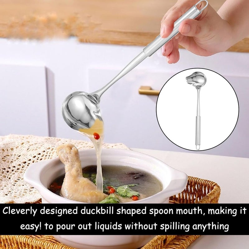 SYOSI 2 Pack Stainless Steel Duckbill Sauce Ladle, Long Handle Gravy and Soup Spoon with Pouring Spout, Rust Resistant Polished Ladle Set for Serving Sauces, Soups, Dressings, and Gravies - Image 5