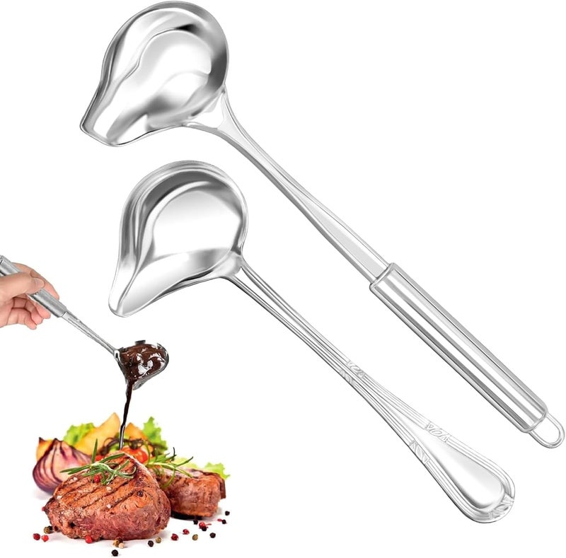 SYOSI 2 Pack Stainless Steel Duckbill Sauce Ladle, Long Handle Gravy and Soup Spoon with Pouring Spout, Rust Resistant Polished Ladle Set for Serving Sauces, Soups, Dressings, and Gravies - Image 1