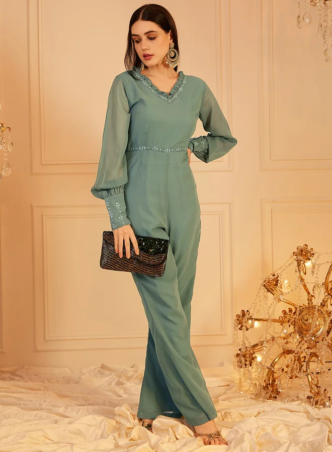 STREET 9 STREET 9 Embellished Balloon Sleeve V-Neck Jumpsuit