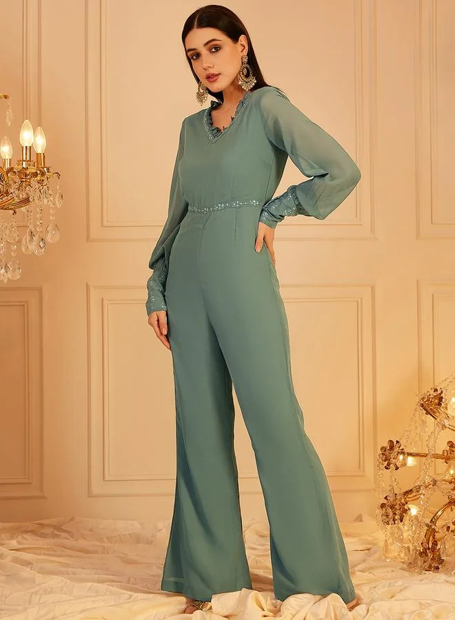 STREET 9 جمبسوت بأكمام بالون مزينة بياقة على شكل  من ستريت