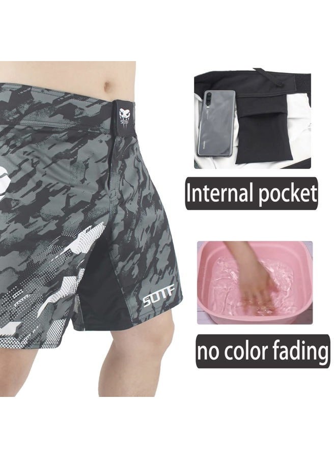SOTF Boxing Shorts for Men Training Fight Shorts Men MMA BJJ Shorts No Gi, Gray, XL - Image 5