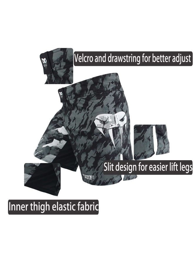SOTF Boxing Shorts for Men Training Fight Shorts Men MMA BJJ Shorts No Gi, Gray, XL - Image 4
