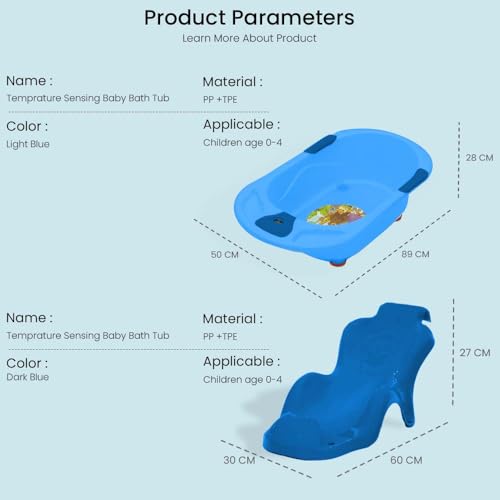 StarAndDaisy Bath Tub for Baby 0 to 3 Years/Newborn Baby Bath Tub/Infants Bathtub with Temperature Sensor & Baby Bath Seat/Sling, Antislip Baby Bath Tub with Bath Chair without wheel- (Blue & Blue Seat) - Image 5