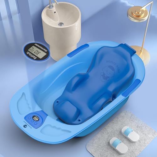 StarAndDaisy Bath Tub for Baby 0 to 3 Years/Newborn Baby Bath Tub/Infants Bathtub with Temperature Sensor & Baby Bath Seat/Sling, Antislip Baby Bath Tub with Bath Chair without wheel- (Blue & Blue Seat) - Image 1