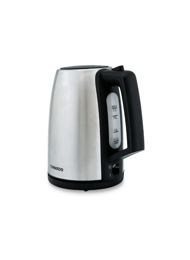 غلاية تورنادو كهربائية ستانلس ستيل، سعة 1.7 لتر، قوة 2200 واط، إغلاق وحماية تلقائية، لون فضي - موديل TKS-2117