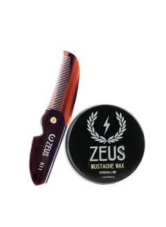 Zeus ZEUS Mustache Wax & Folding Mustache Comb Grooming Set for Men – Folding Mustache Comb & Natural Mustache Wax to Tame, Nourish Facial Hair  - Image 1