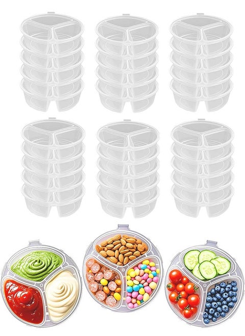 30Pcs Snack Box Containers, 3 Compartment Condiment Containers with Lids, Reusable Small Sauce Dipping Containers, Grab and Go Mini Snack Containers, Disposable Snack Pack Container for Kids Adults