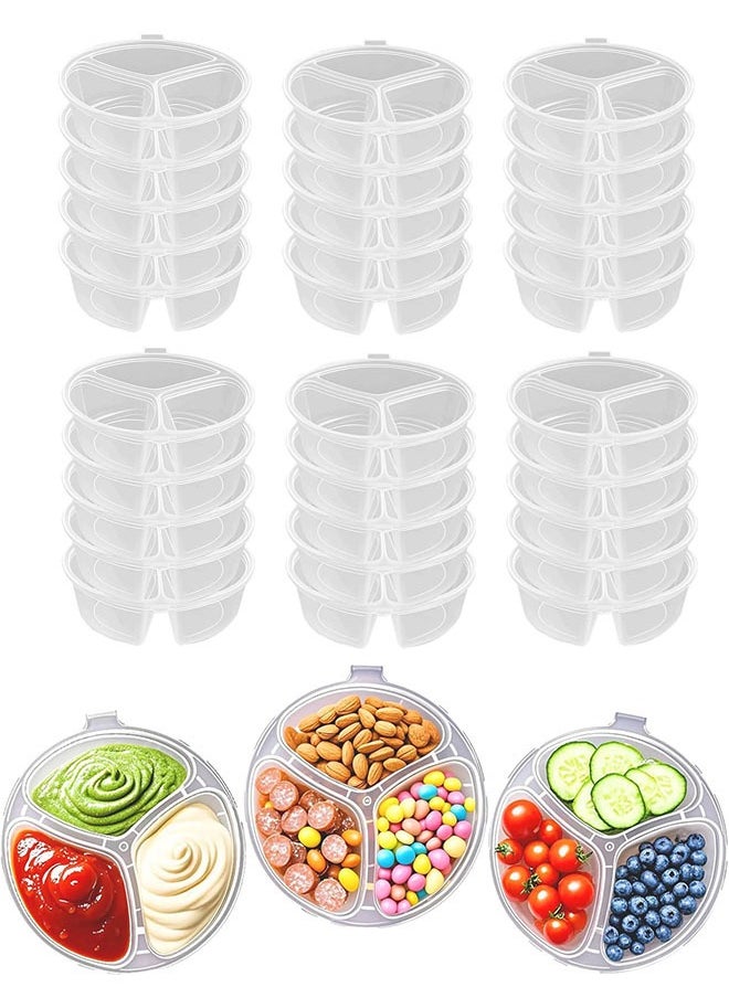 30Pcs Snack Box Containers, 3 Compartment Condiment Containers with Lids, Reusable Small Sauce Dipping Containers, Grab and Go Mini Snack Containers, Disposable Snack Pack Container for Kids Adults