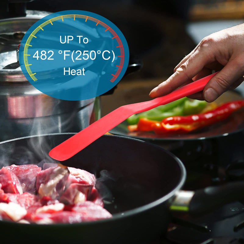 Zopeal 2 Pieces Silicone Thin Spatula Omelet Spatula Turner Long Crepe Spatula Heat Resistant Cooking Spatula Non Stick Pancake Spatula for Cooking Egg Burgers Pizza Pancake Steak Omelet (Red  Black) - Image 2