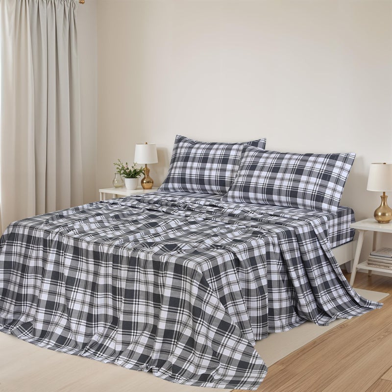 ZOYER Flannel Sheets Queen Size - 100% Cotton Double Brushed Bed Sheets, Deep Pockets 16 Inches Queen Sheet Set, All Seasons Breathable & Extra Soft - Warm & Cozy, 4 Piece, Carbon Grey Plaid - Image 2