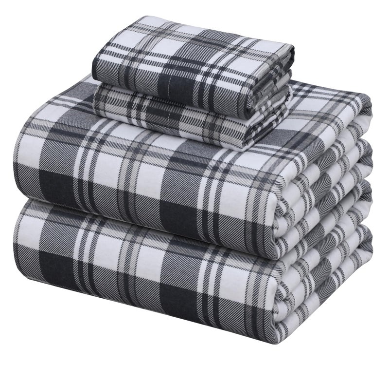 ZOYER Flannel Sheets Queen Size - 100% Cotton Double Brushed Bed Sheets, Deep Pockets 16 Inches Queen Sheet Set, All Seasons Breathable & Extra Soft - Warm & Cozy, 4 Piece, Carbon Grey Plaid - Image 1