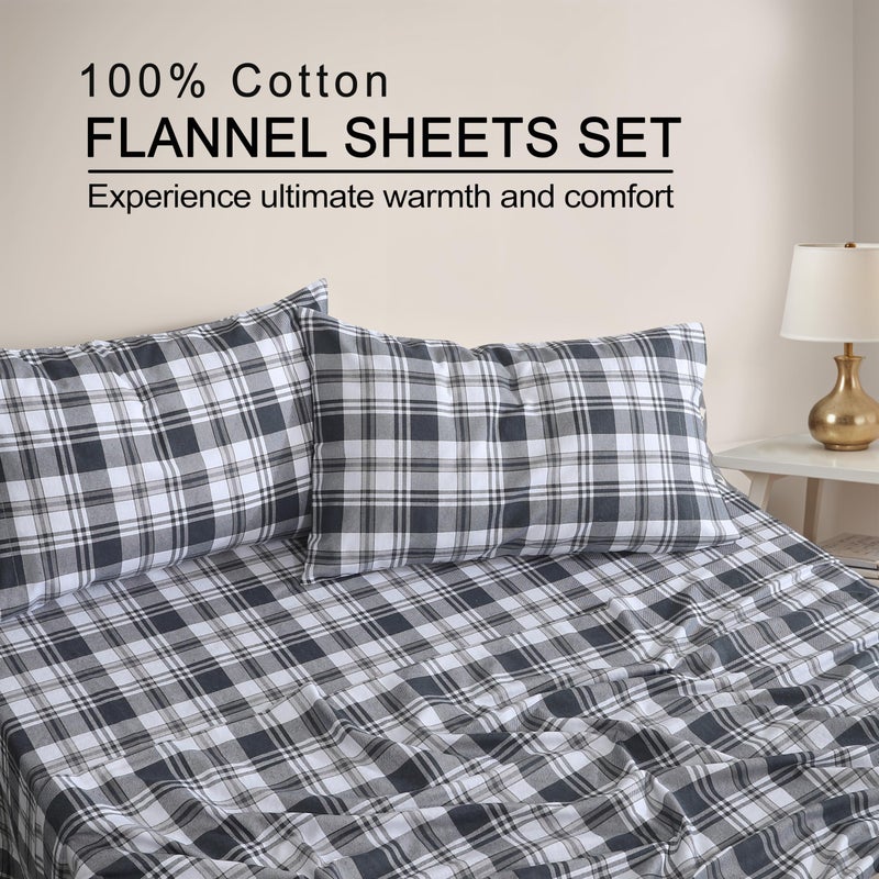 ZOYER Flannel Sheets Queen Size - 100% Cotton Double Brushed Bed Sheets, Deep Pockets 16 Inches Queen Sheet Set, All Seasons Breathable & Extra Soft - Warm & Cozy, 4 Piece, Carbon Grey Plaid - Image 3