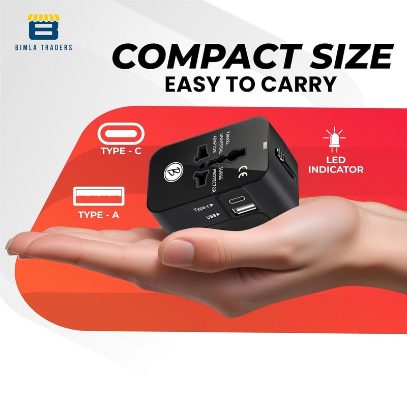 Btag Universal Travel Adapter All in One Worldwide, Travel Adapter USB Ports with Multi Type Power Outlet (QC18W-PD20W,100-240) Voltage (Black) - Image 4