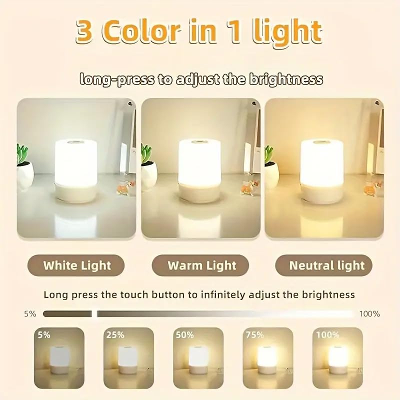 Niwlix Plastic Touch Control LED Table Lamp Night Light for Bedroom Rechargeable Brightness Adjustable Dimmable for Bedroom, Living Room, Study, Multicolour - Image 4