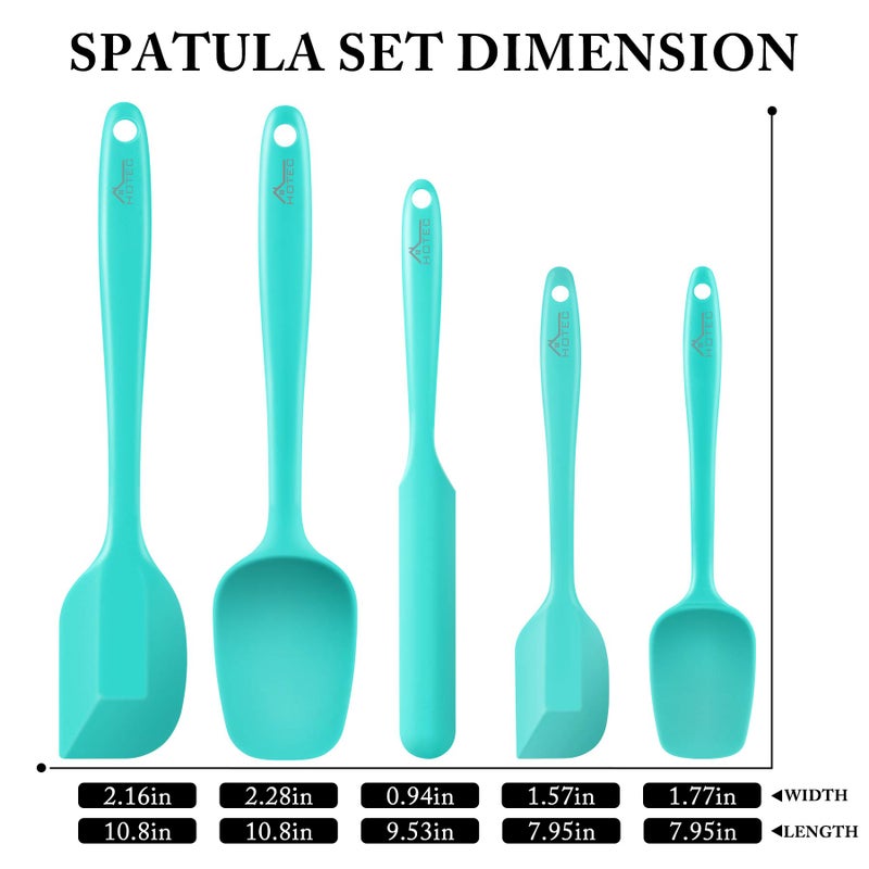 HOTEC 600â„‰ Heat Resistant BPA-Free Silicone Rubber Spatula Set,Kitchen Cooking Spatulas, Baking, Mixing for Non Stick Cookware, Dishwasher Safe, Set of 5 Aqua Sky - Image 2