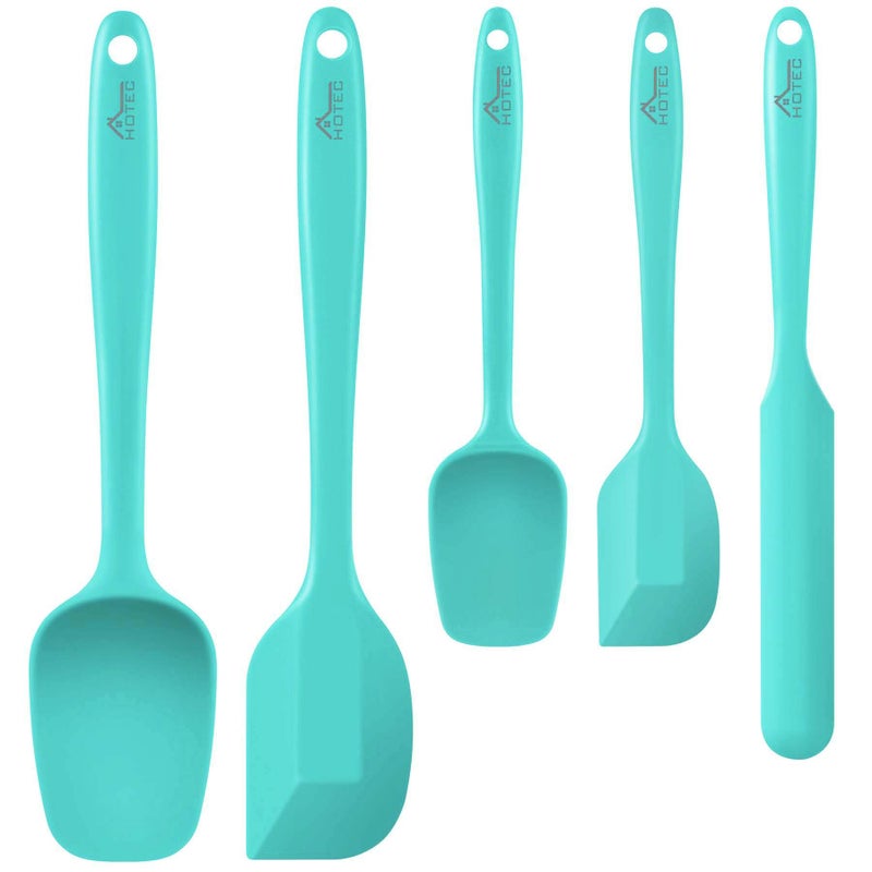 HOTEC 600â„‰ Heat Resistant BPA-Free Silicone Rubber Spatula Set,Kitchen Cooking Spatulas, Baking, Mixing for Non Stick Cookware, Dishwasher Safe, Set of 5 Aqua Sky - Image 1