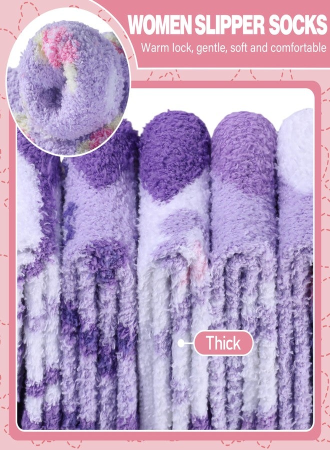 LANLEO Fuzzy Socks for Women Fluffy Slipper Winter Warm Soft Cozy Microfiber Plush Sleeping Heart Socks 5 Pairs Purple Heart - Image 5