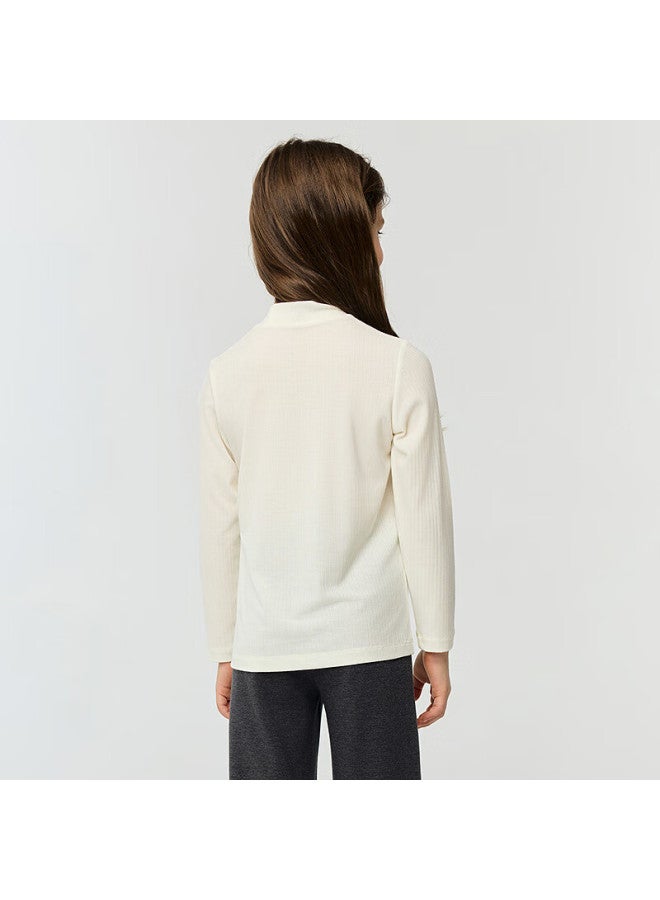 Aimer Kids Light Warmth Moisture-wicking Thermal Base Layer Top Uni Kids Mock Neck Coconut Milk White Size 150 - Image 2