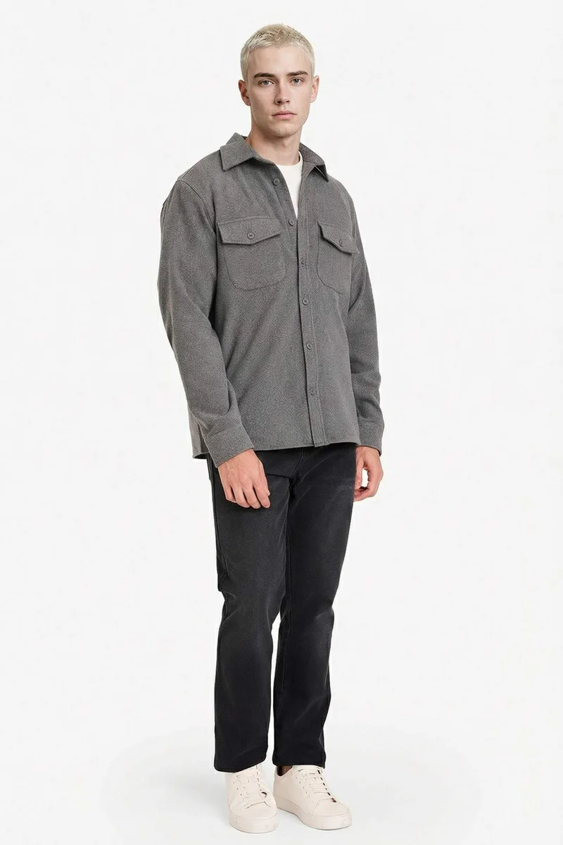 ديفاكتو Regular Fit Long Sleeve Wool Look Shirt