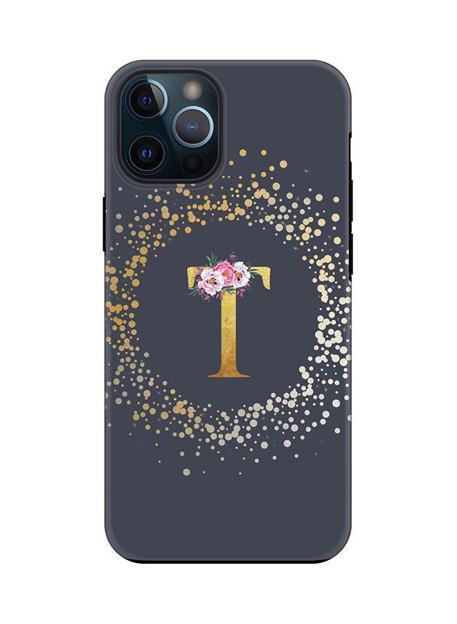 Stylizedd Monogram Tough Series for Apple iPhone 12 Pro Custom Initials Floral Pattern Tough Pro Dual Layer hybrid PC inner TPU protection Alphabet- T (Grey) - Image 1