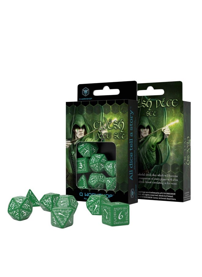 Q WORKSHOP - Q-Workshop Elvish Dice Green And White - Set Of 7 Dice - Image 1