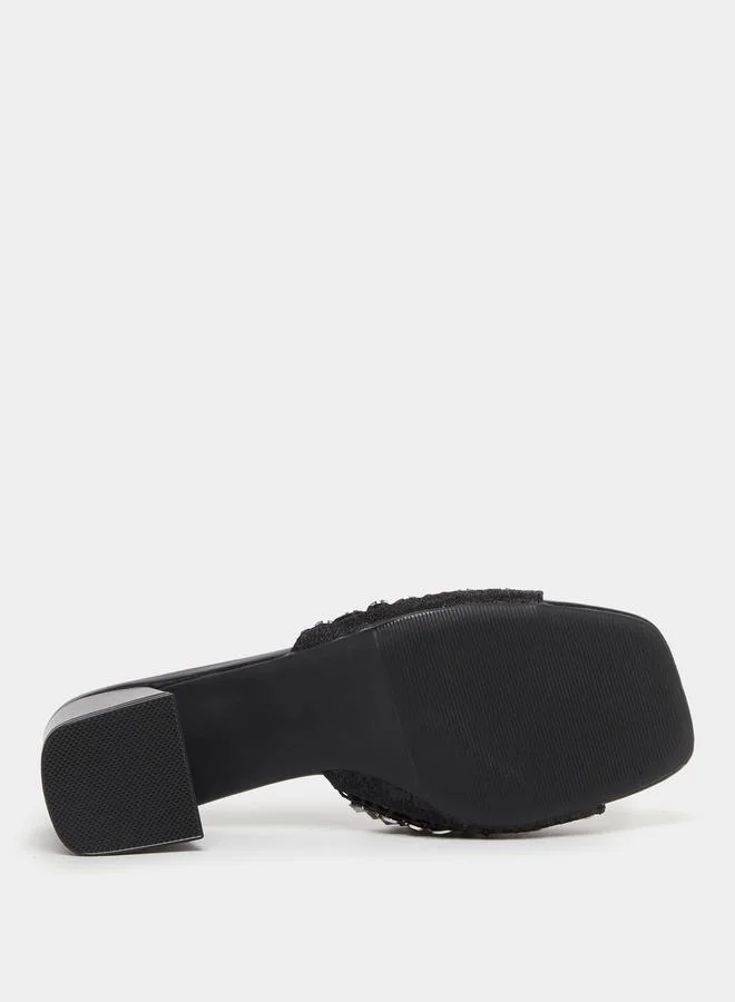Styli Embellished Wide Strap Block Heel Sandals