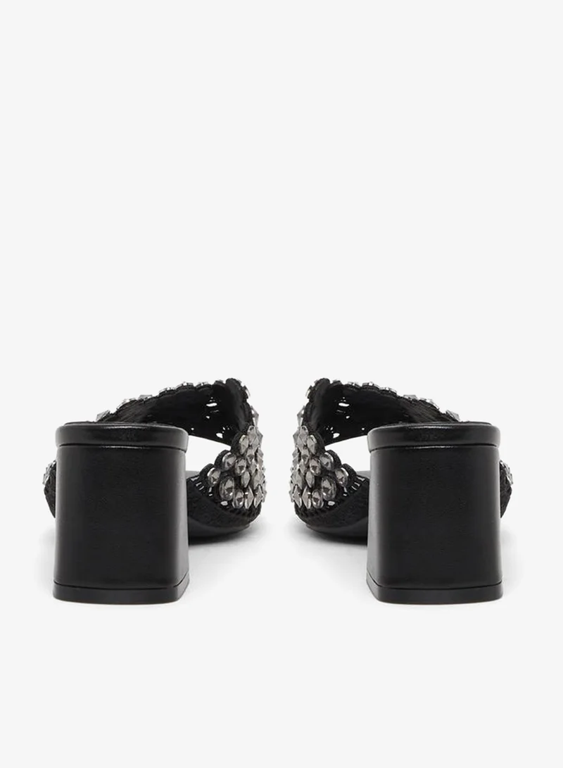Styli Embellished Wide Strap Block Heel Sandals