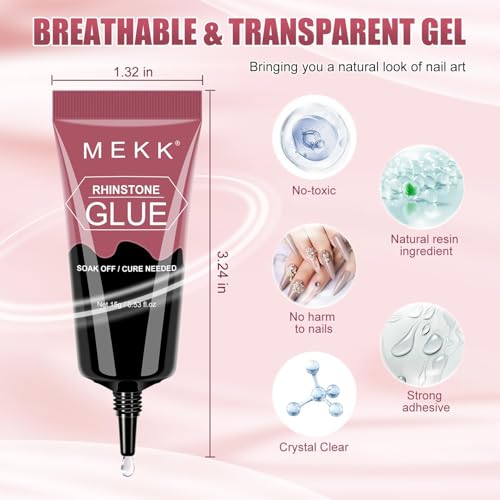 MEKK Rhinestone Glue for Nails,15g Super Strong No Wipe Nail Charm Glue,Crystals,Beads,Charms,Diamonds & Gems,Cure Needed 3D Gel for Nail Art - Image 2