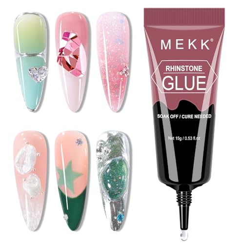 MEKK Rhinestone Glue for Nails,15g Super Strong No Wipe Nail Charm Glue,Crystals,Beads,Charms,Diamonds & Gems,Cure Needed 3D Gel for Nail Art - Image 1