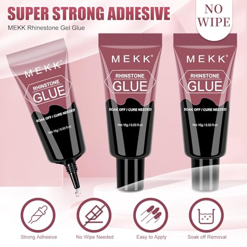 MEKK Rhinestone Glue for Nails,15g Super Strong No Wipe Nail Charm Glue,Crystals,Beads,Charms,Diamonds & Gems,Cure Needed 3D Gel for Nail Art - Image 4