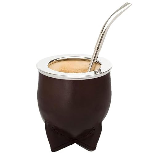 THEARG Yerba Mate Gourd Set with Stainless Steel Straw | Handmade Leather Yerba Mate Cup and Bombilla Set from Argentina - Beach Essentials - Idea for Gifts | Travel Cup Mate - Taza para Mate - Image 1