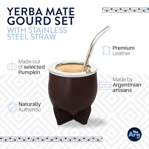 THEARG Yerba Mate Gourd Set with Stainless Steel Straw | Handmade Leather Yerba Mate Cup and Bombilla Set from Argentina - Beach Essentials - Idea for Gifts | Travel Cup Mate - Taza para Mate - Image 2