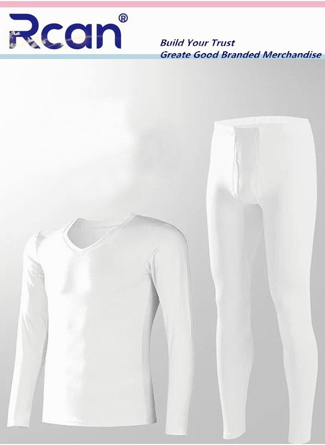 Rcan - 2 Piece Men's V Neck Thermal Underwear Set Winter Pajamas Lightweight Slim Fitting Long Sleeved T-Shirt and Long Pants Basic Layer Bottoming Shirt Plus Size - Image 1