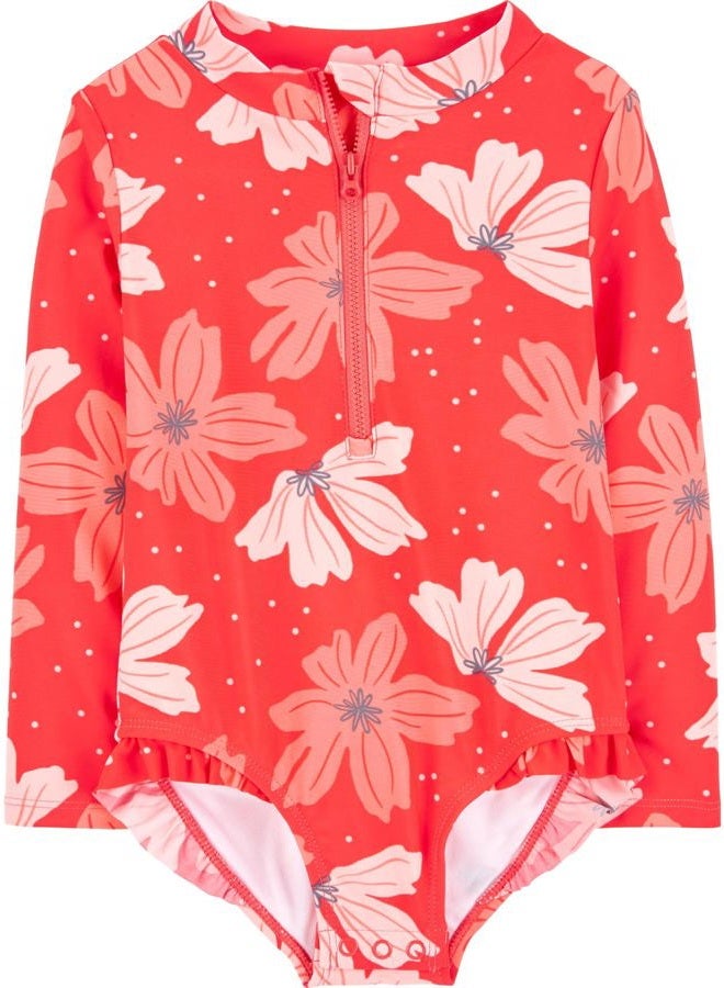 Simple Joys by Carter's Girls' Long Sleeve Zipper One Piece Swimsuit, Pink Floral, 2T - Image 1