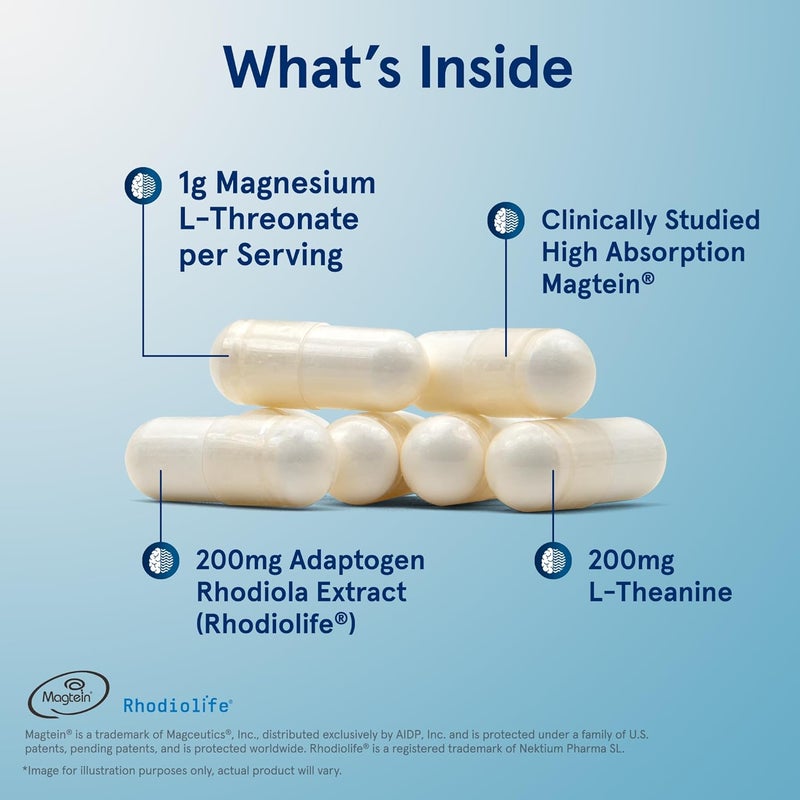 Jarrow Formulas Magnesium LThreonate MagMind Stress Resistance with LTheanine and Rhodiolife High Absorption Magnesium Stress Relief and Mood Support 60 Veggie Capsules Up to a 30 Day Supply - Image 2