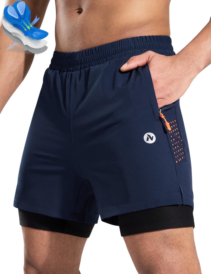 Nepest Mens Mountain Bike Shorts 4D Padded Biking Bicycle Riding MTB Padding Cycling Shorts Zip Pockets Navy Blue XL - Image 1