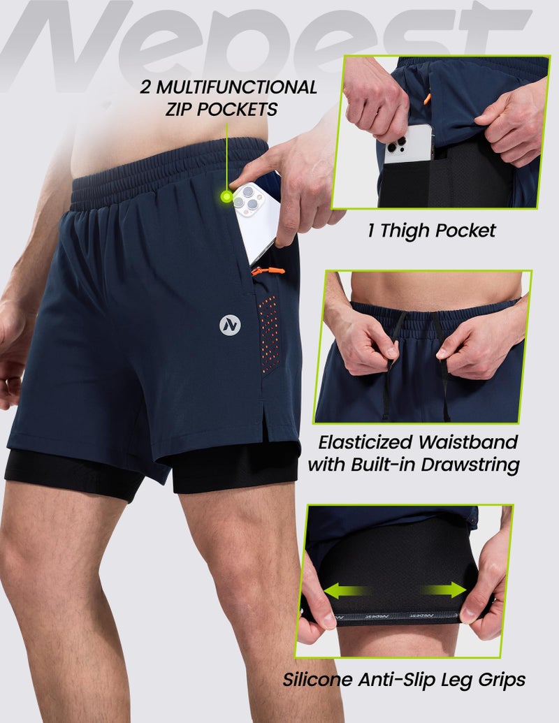 Nepest Mens Mountain Bike Shorts 4D Padded Biking Bicycle Riding MTB Padding Cycling Shorts Zip Pockets Navy Blue XL - Image 4