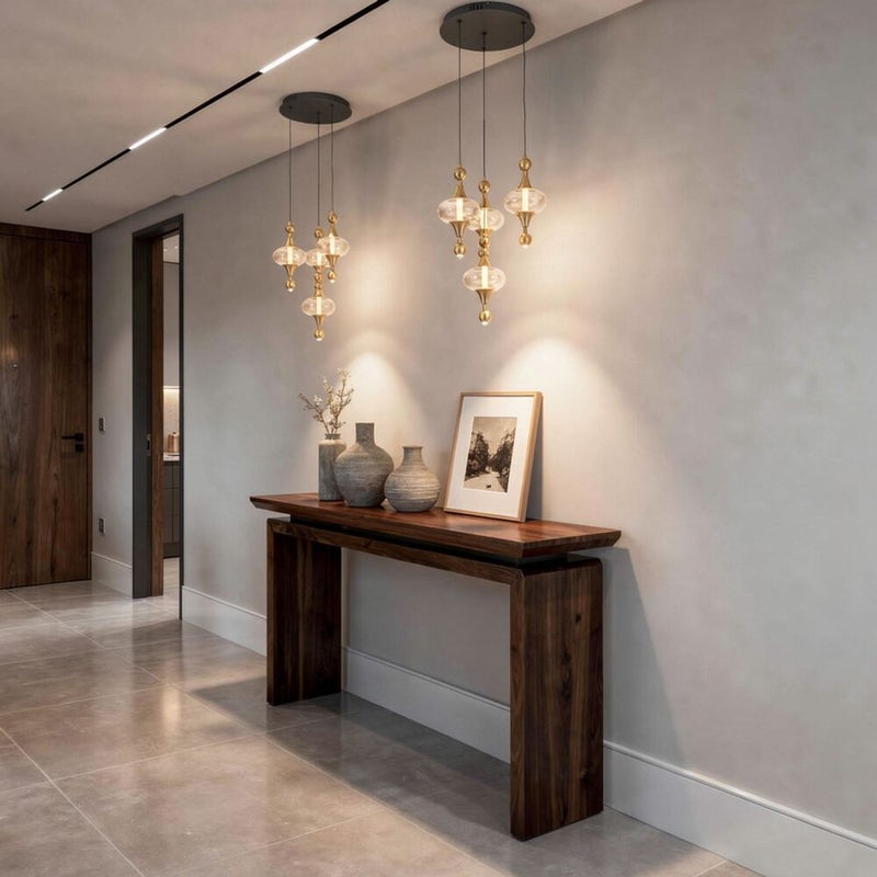 DANUBE HOME Gloss 5Pc Set Pendant Lamp Contemporary Pendant Lamps Hanging Lanterns Built in LED Modern Design Indoor Lighting For Dining Room Living Room L42xW42xH150cm-Brass Gold - Image 4