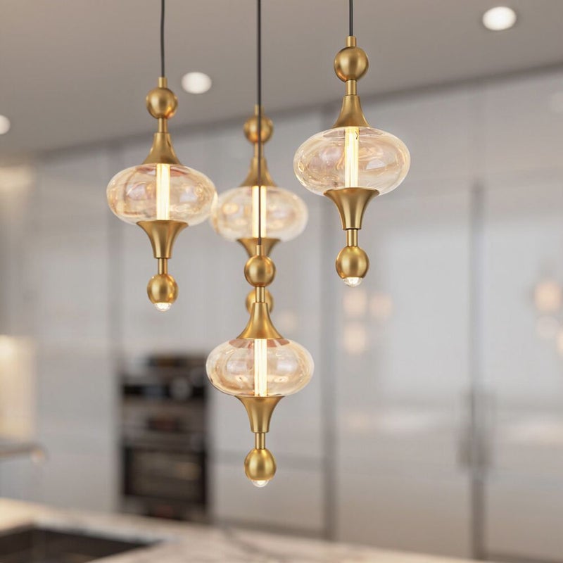 DANUBE HOME Gloss 5Pc Set Pendant Lamp Contemporary Pendant Lamps Hanging Lanterns Built in LED Modern Design Indoor Lighting For Dining Room Living Room L42xW42xH150cm-Brass Gold - Image 3