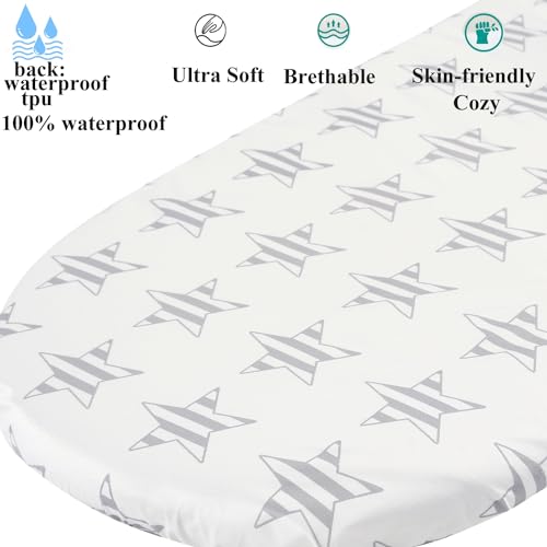 Fadacudan Waterproof Bassinet Sheets, No Need for Bassinet Mattress Pad Cover, 2 Pack Stretch Jersey Knit Super Soft fit for Cradle Oval Rectangle Hourglass Mattress Grey Love & Stars - Image 3