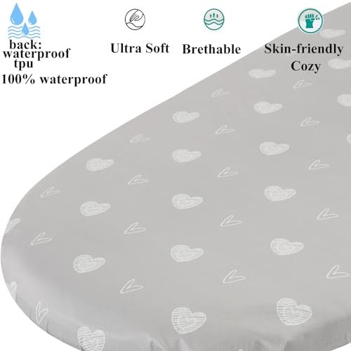 Fadacudan Waterproof Bassinet Sheets, No Need for Bassinet Mattress Pad Cover, 2 Pack Stretch Jersey Knit Super Soft fit for Cradle Oval Rectangle Hourglass Mattress Grey Love & Stars - Image 2