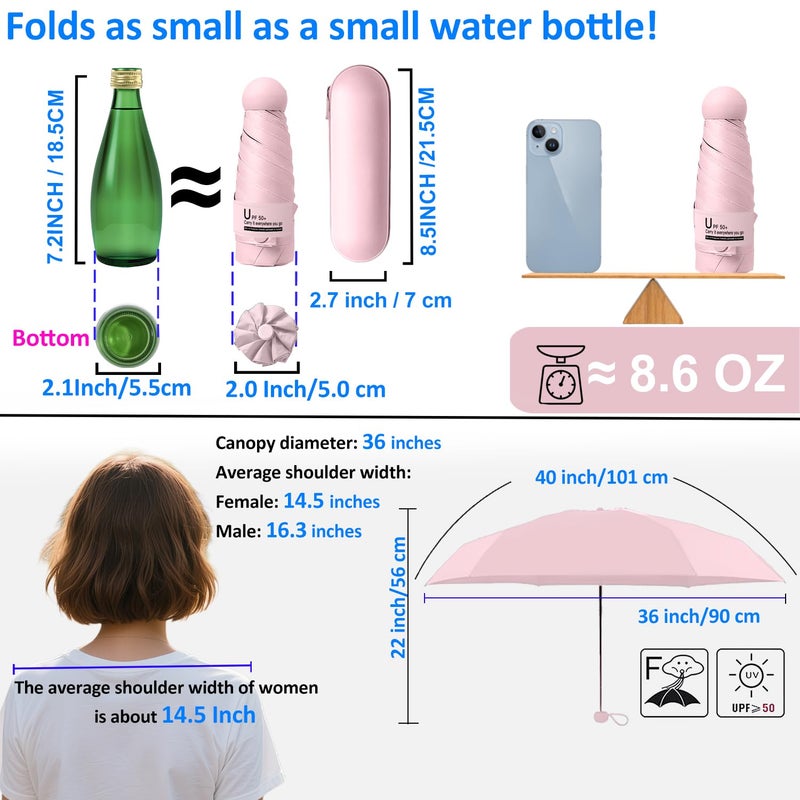 BAODINI Travel Essentials Mini Umbrella for Purse With Case Small Compact UV Sun Protection Lightweight Tiny Pocket Manual Open Close Umbrella for Women Kids and Men Fits Purse Backpack - Image 5