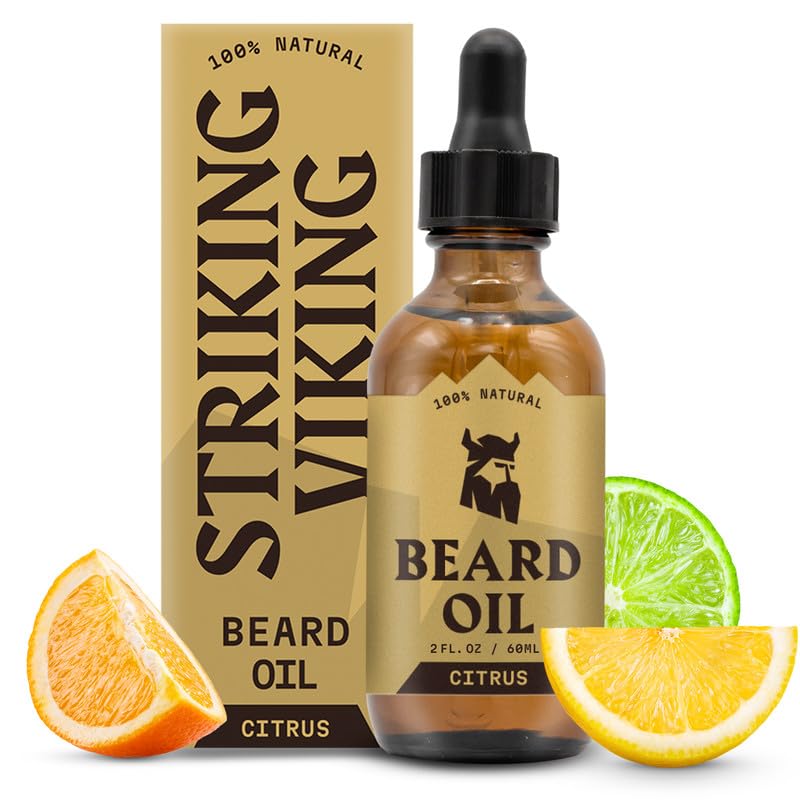 Striking Viking Striking Viking Scented Beard Oil Conditioner for Men (Large 2 oz.) - Naturally Derived Formula with Tea Tree, Argan and Jojoba Oils with Citrus Scent - Softens, Smooths & Strengthens Beard Growth - Image 1