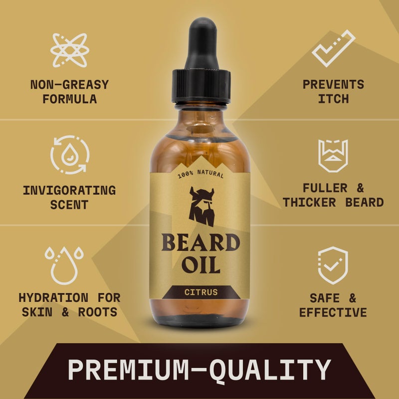 Striking Viking Citrus Beard Oil for Men - 2 Fl Oz, Citrus Scented - Moisturizing & Softening Formula With Jojoba, Argan & Tea Tree Oil - Image 2